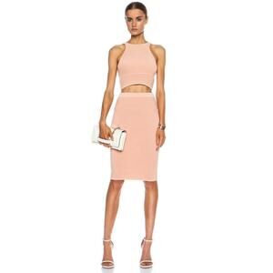 SIMKHAI Ribbed Knit Pencil Skirt Pink Rayon Blend Small S Bodycon Midi MSRP $345